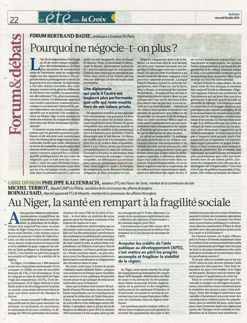 Tribune Niger La croix 16 juillet 2014-page-001